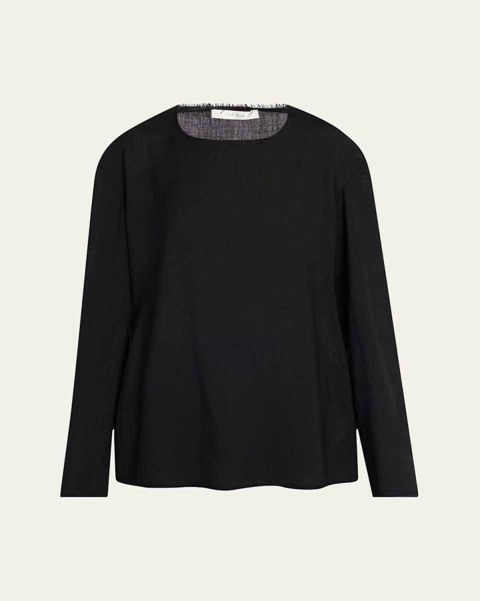 Cattaleya Raw-Edge Long-Sleeve Wool Top